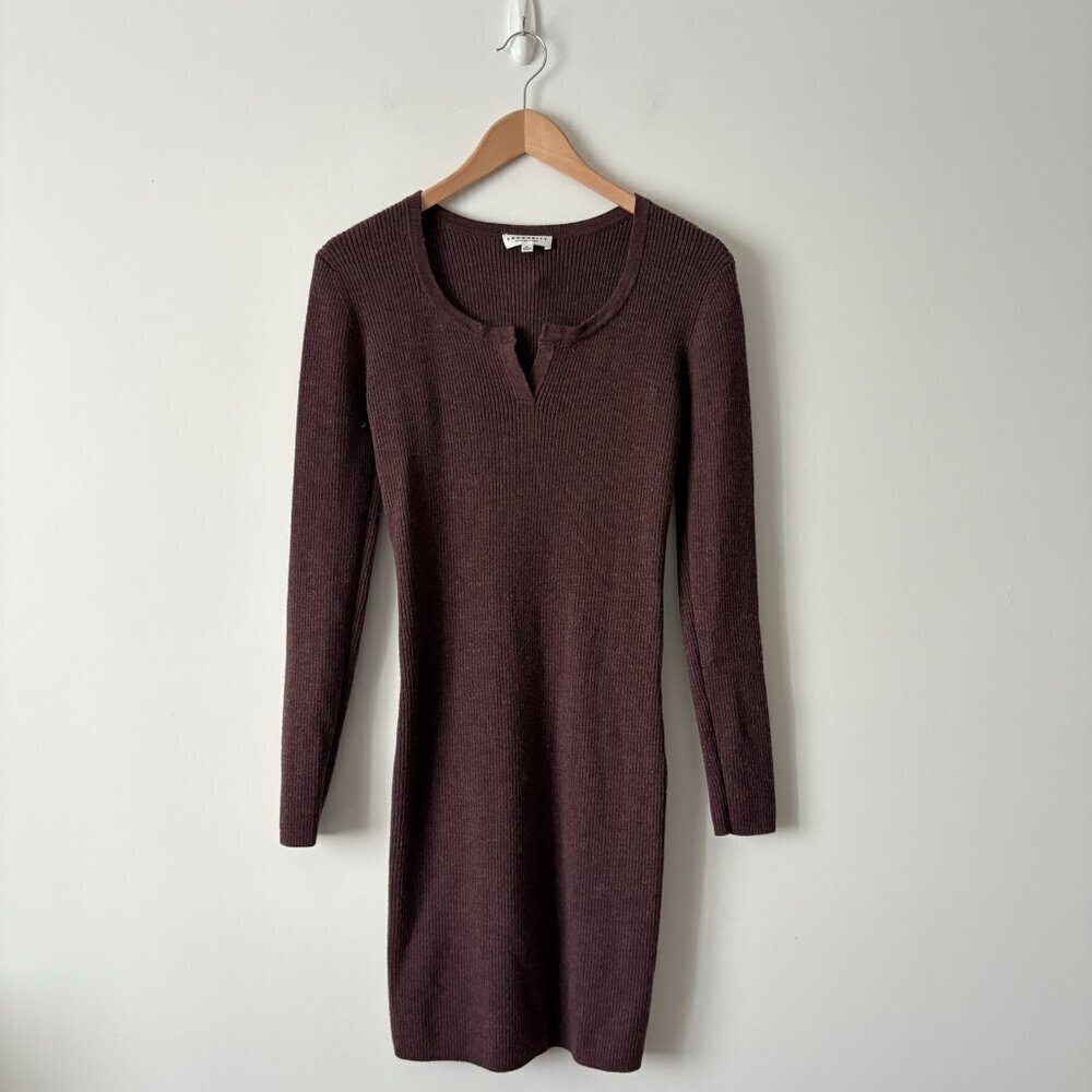 Aritzia Community Wool Blend Ribbed Long Sleeve Dress Eggplant Purple Medium